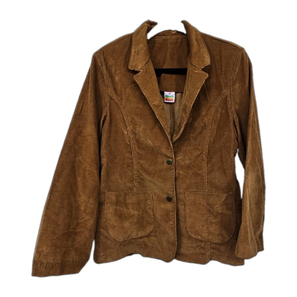 Vintage 80s Wrangler Corduroy Jacket Blazer Womens 14 Brown Western Heritage USA